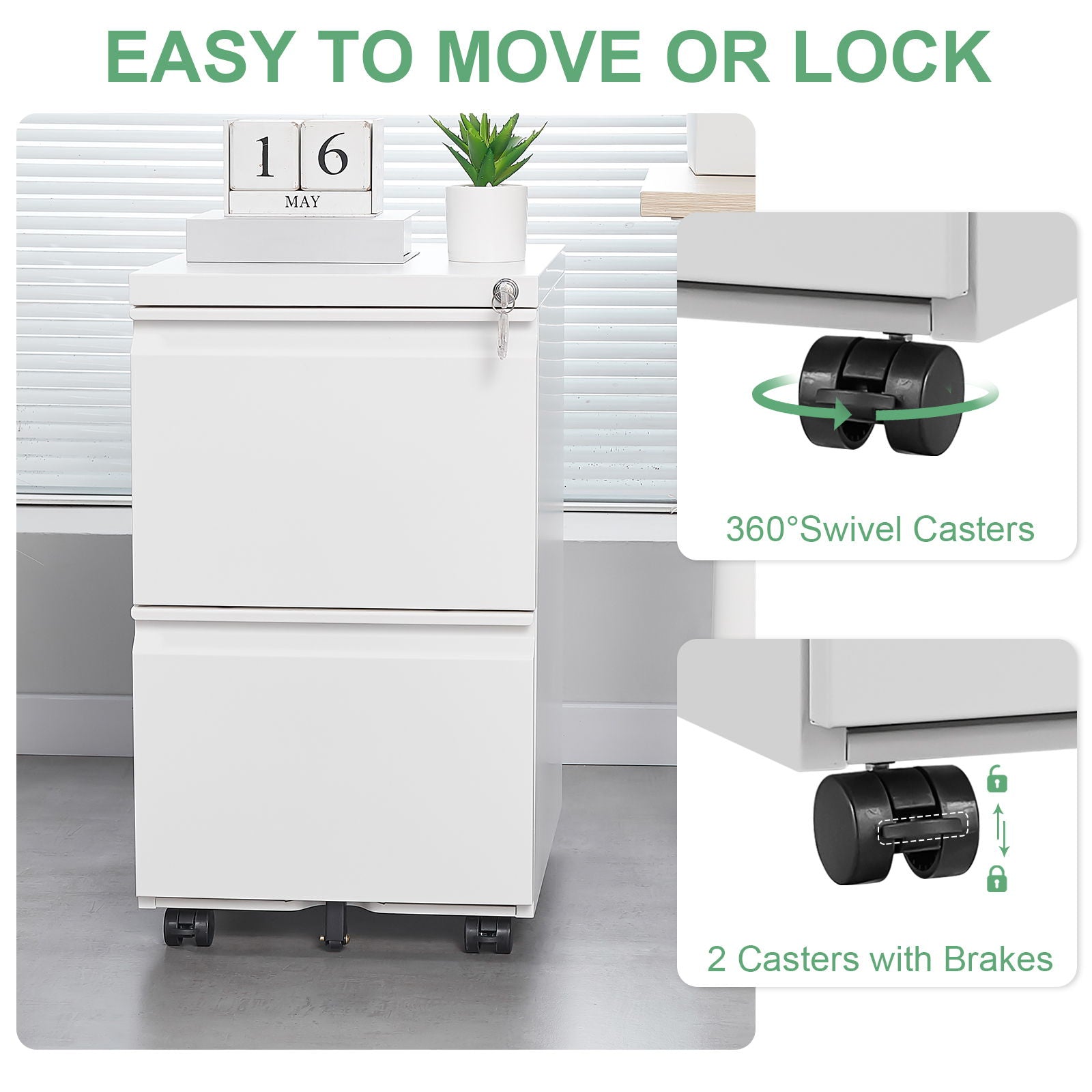 Office Storage Cabinet With 2 Drawers And Lock