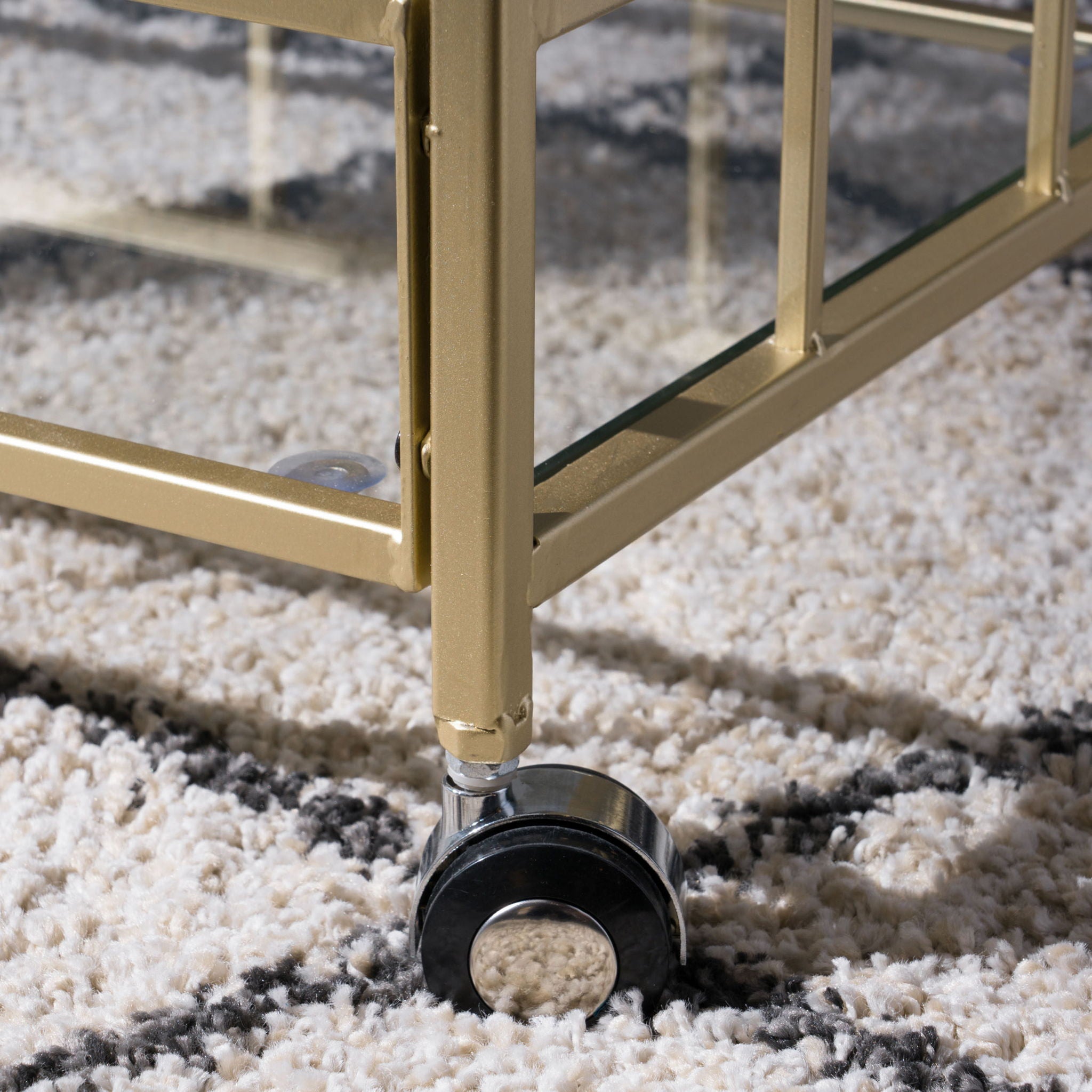 Modern Metal And Glass Bar Cart With Rolling Casters - Gold