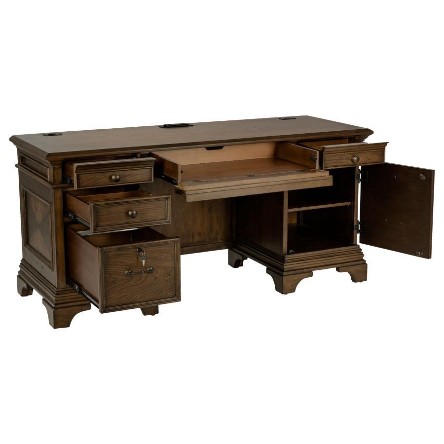 Coaster Fine Furniture Hartshill - 5-Drawer Credenza Office Desk Burnish Oak - Burnished Oak | Meri Furniture