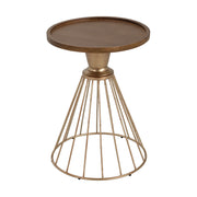 Hollow - Edge Retro Art Pine Side Table With Antique And Natural Color, Iron And Pine Construction - Antique Gold / Natural