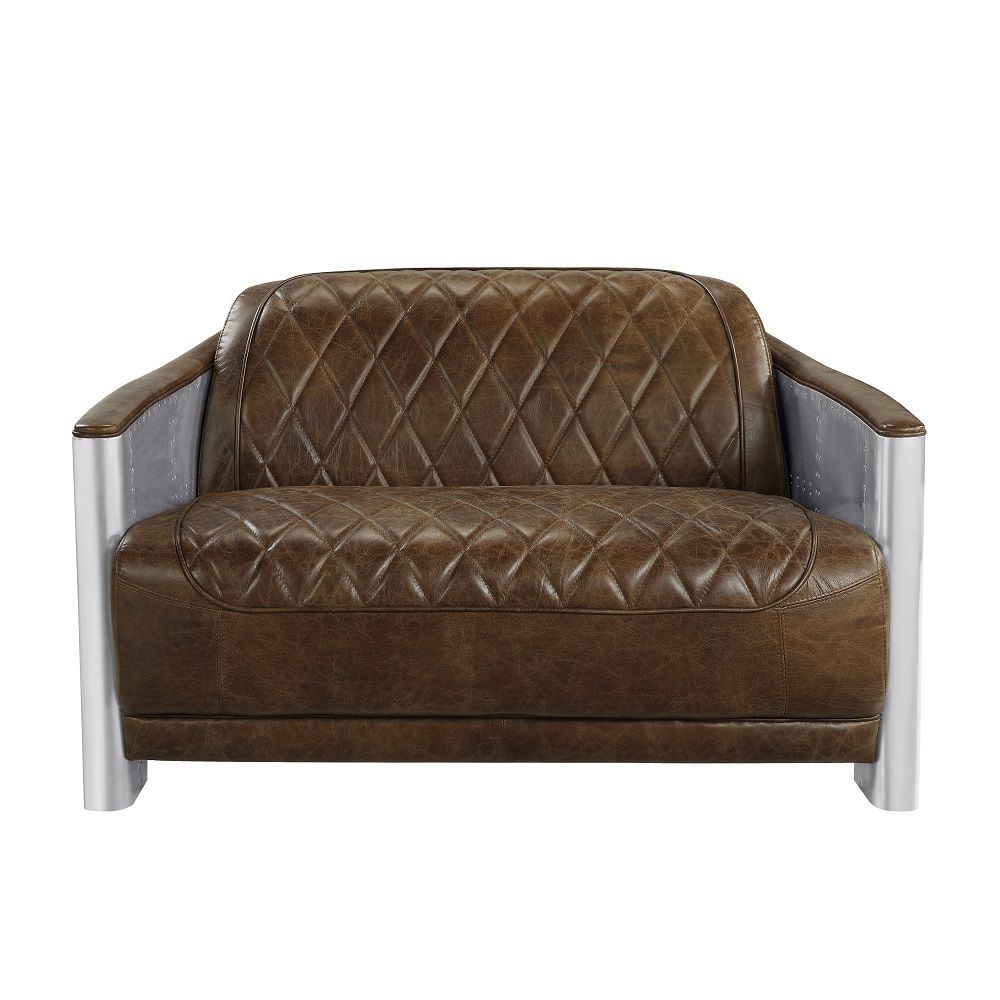 ACME Sedna - Loveseat - Espresso & Aluminum | Meri Furniture