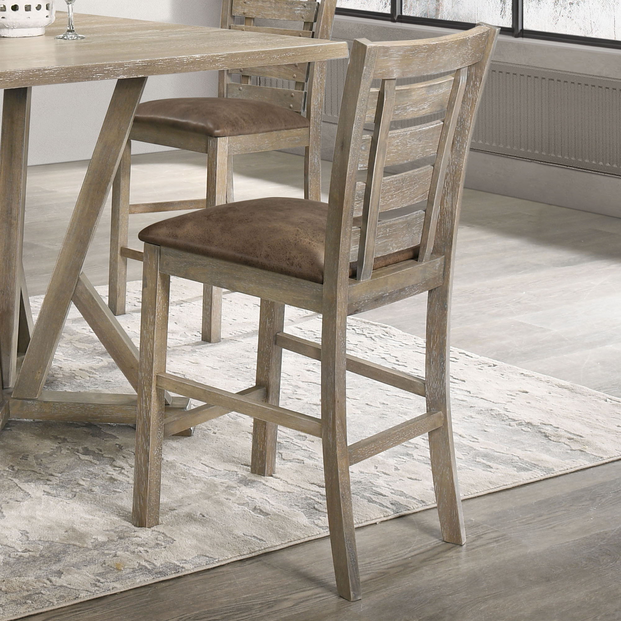 Dining Counter Height Chairs Modern Farmhouse Rustic Look Distressed Design Ladderback Solid Wood (Set of 2) - Grayish Brown