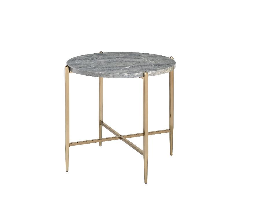 ACME Tainte - End Table - Faux Marble & Champagne Finish | Meri Furniture