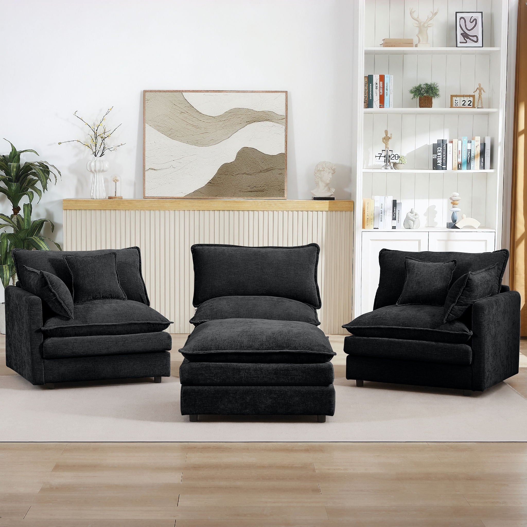 Contemporary Modular Sectional Sofa Set With Movable Ottoman