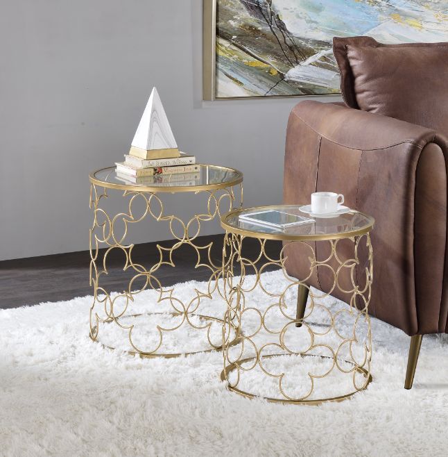 ACME Flowie - Coffee Table (2 Piece) - Clear Glass & Gold Finish | Meri Furniture