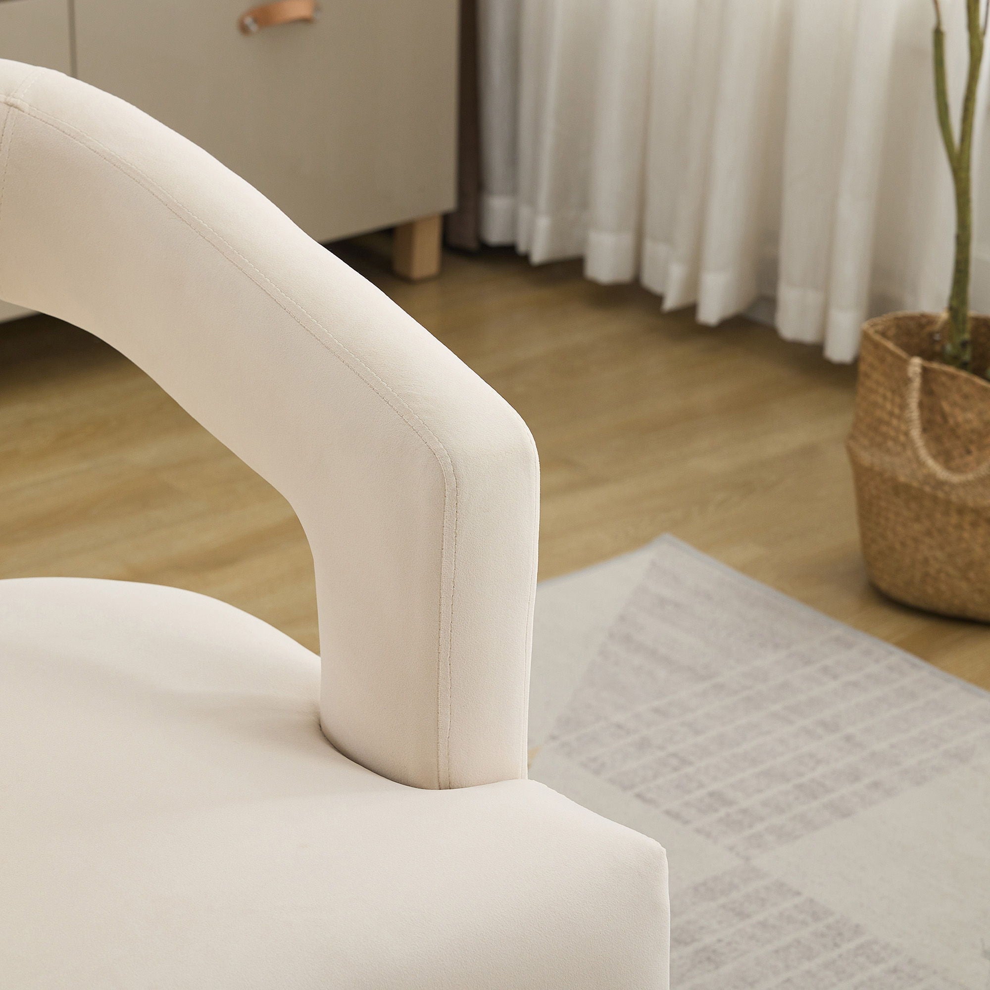 Wide Modern Barrel Open Back Upholstered Accent Chair With Weathered Solid Wood Legs