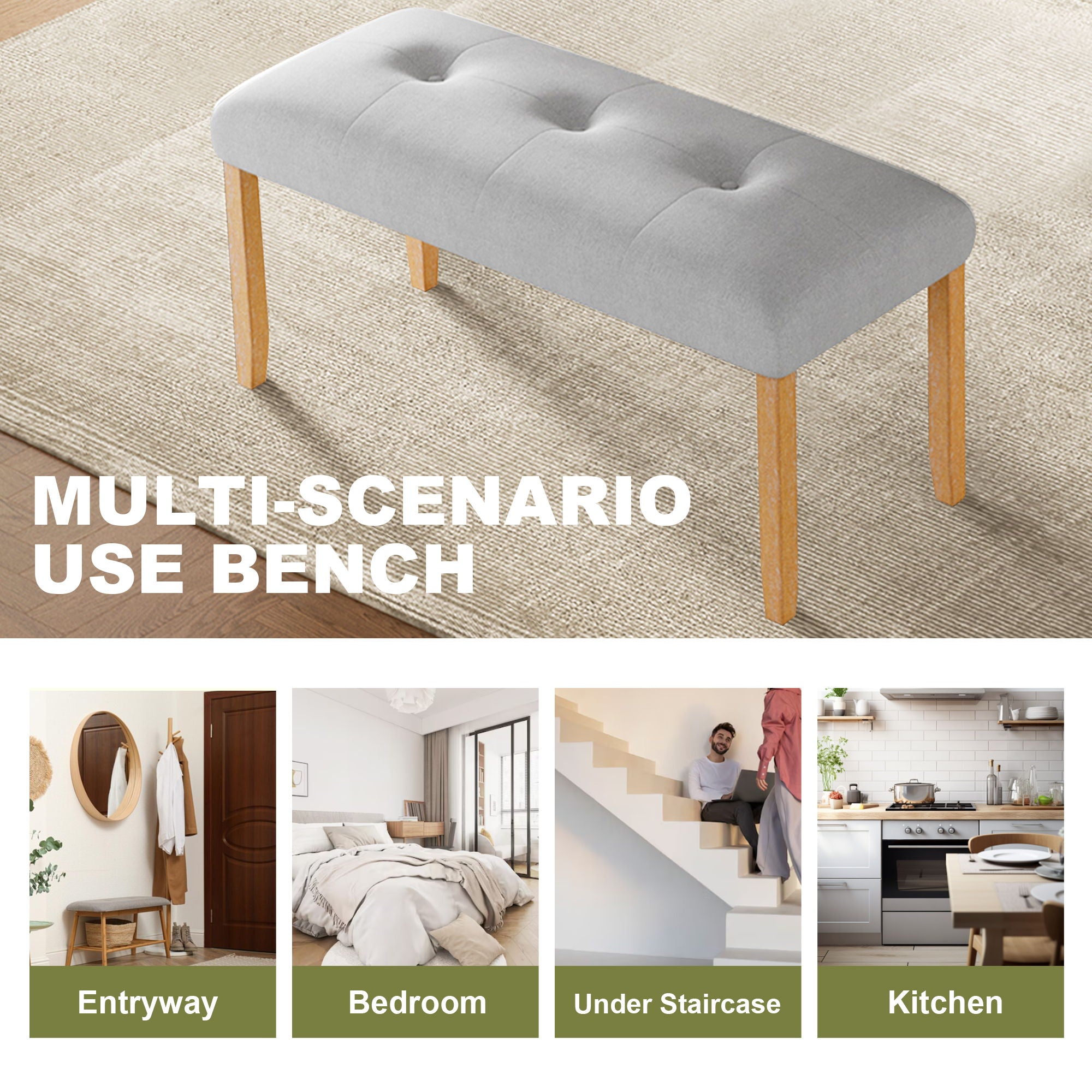 Rustic Farmhouse Dining Room Rectangular Table With 4 Upholstered Chairs And Bench