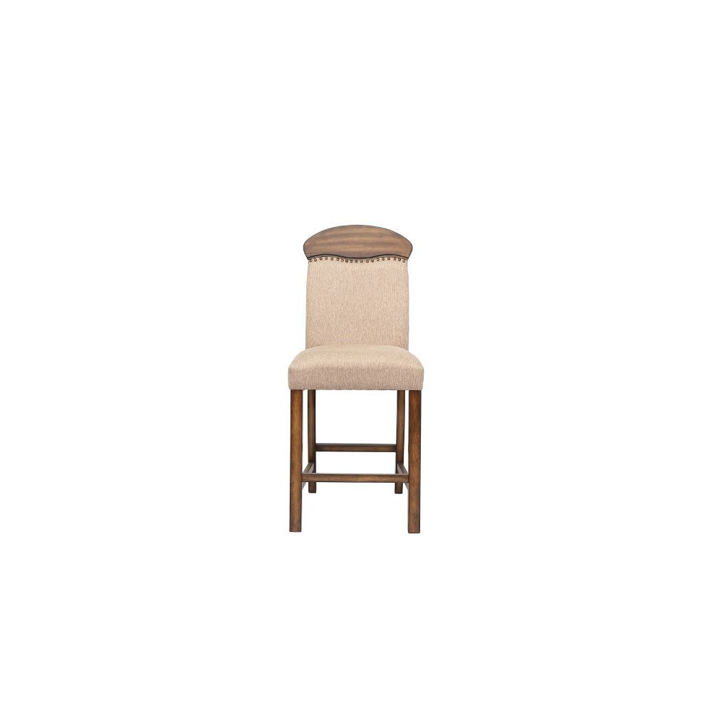ACME Maurice - Counter Height Chair (Set of 2) - Linen & Oak | Meri Furniture