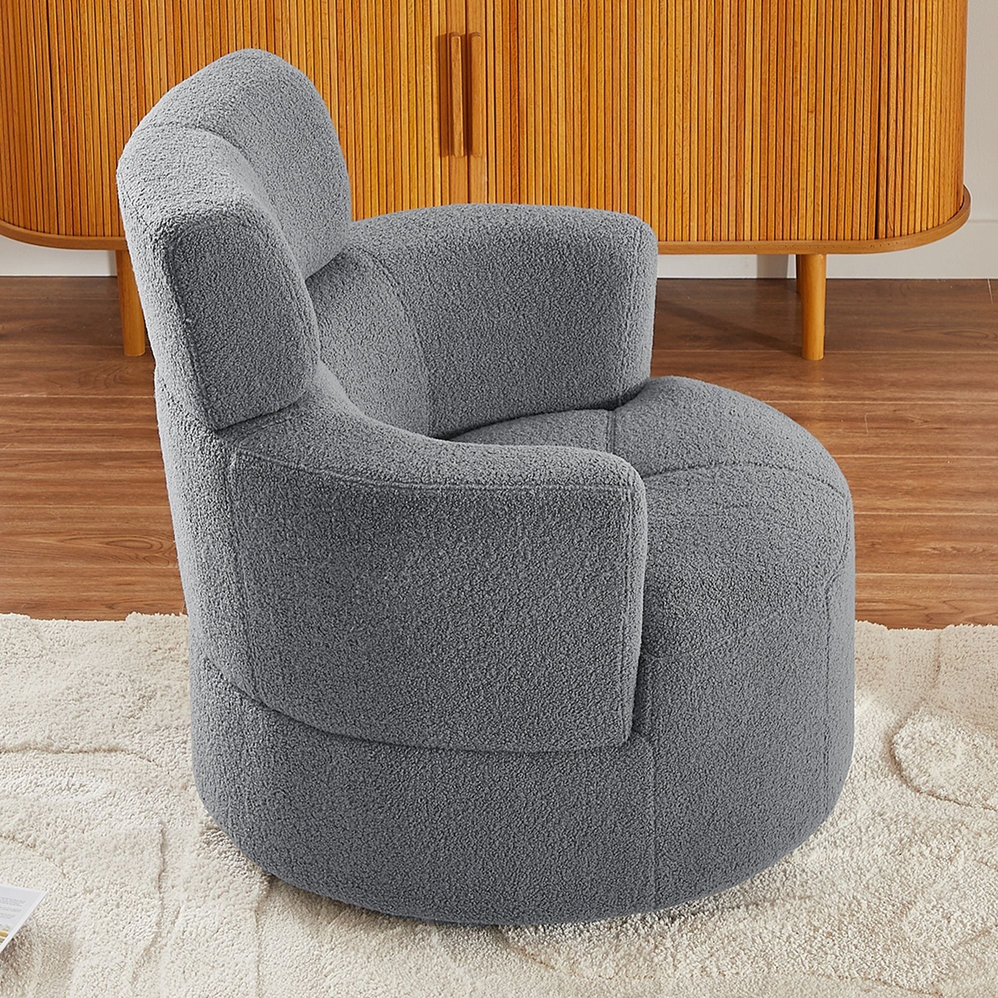360° Swivel Chair Upholstered Accent Barrel Chair With Adjustable Headrest