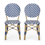 Outdoor Rattan And Aluminum French Armless Bistro Chairs Set - Navy Blue