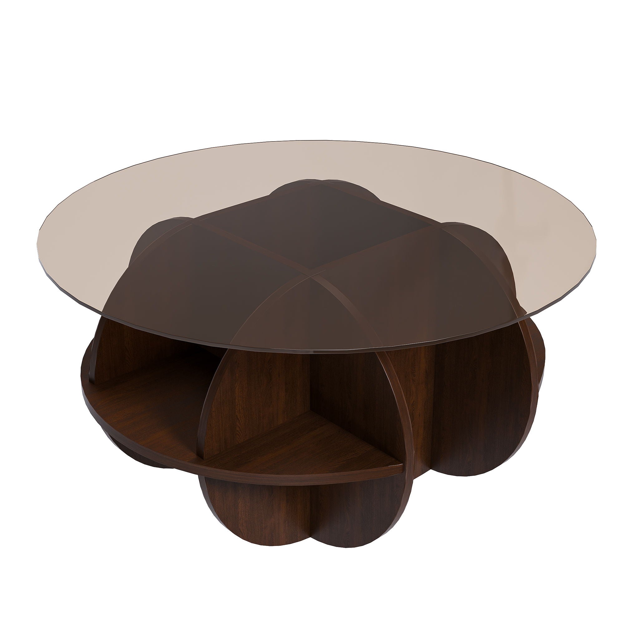 Round Coffee Table With Storage For Living Room - Walnut