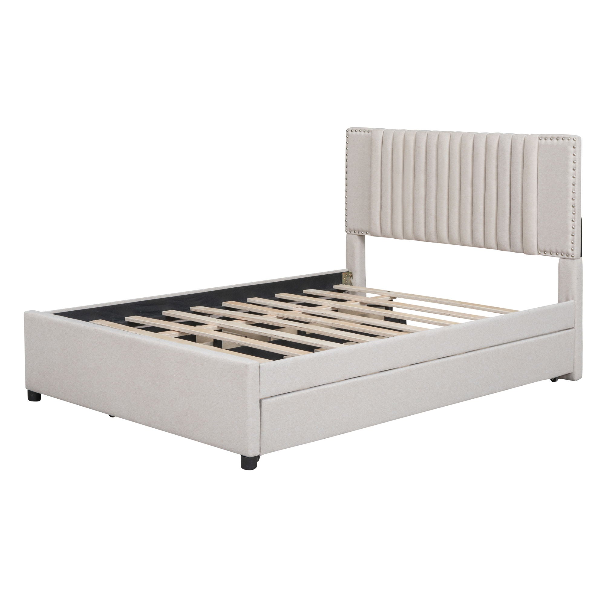 Upholstered Platform Bed With Drawers, Classic Headboard Design
