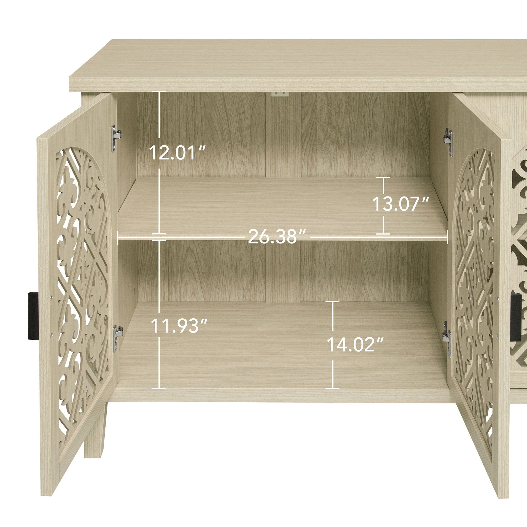 Hollowed Out Cabinet With 4 Doors, Suitable For Bedroom - Natural