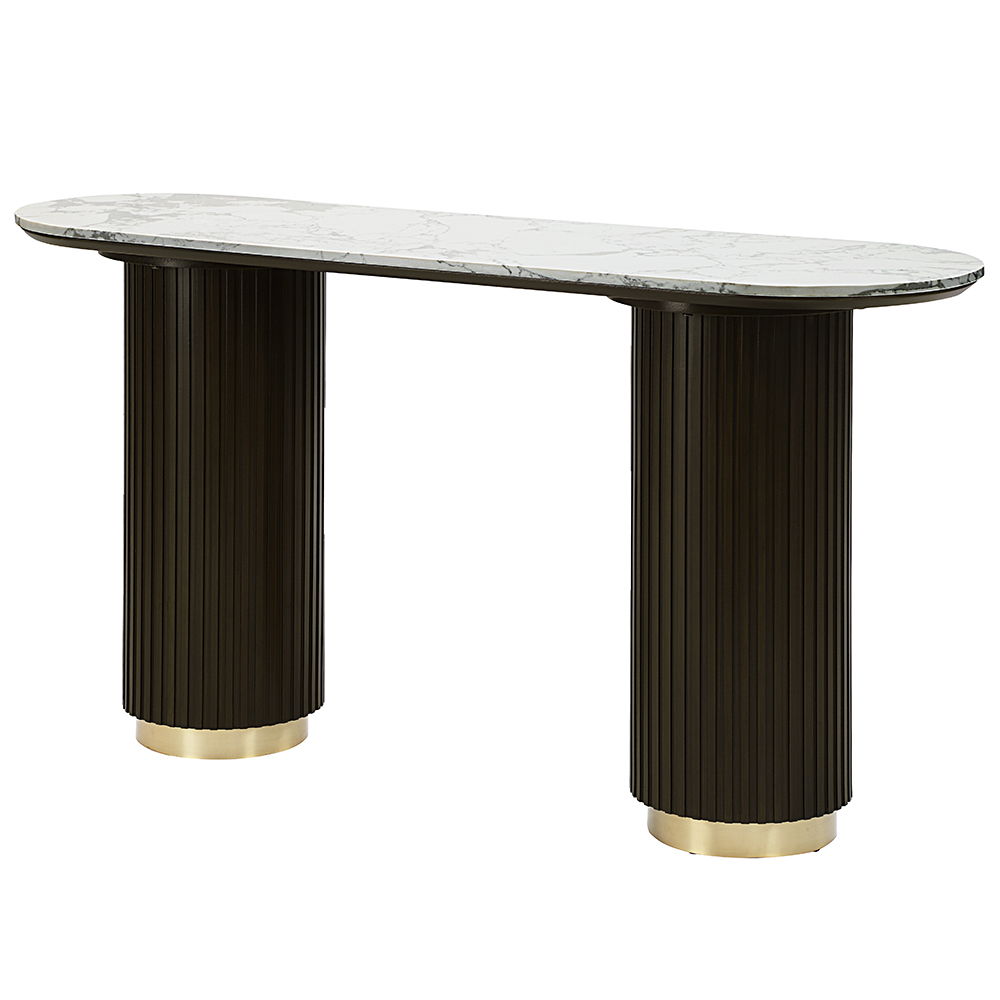 ACME Clayten - Sofa Table - White Natural Marble Top & Espreeso Finish | Meri Furniture