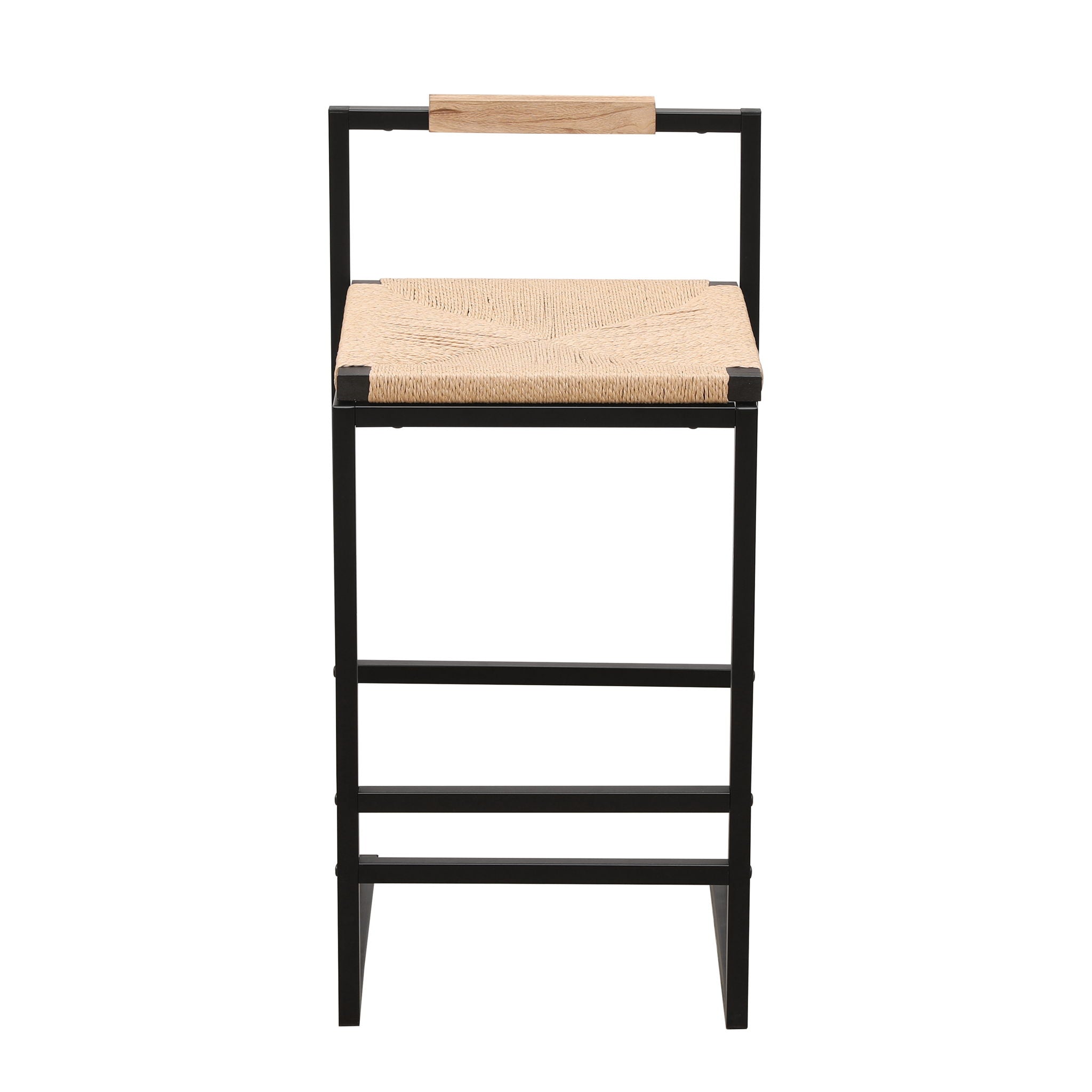 Stylish (Set of 2) Bar Stools With Backrest And Paper Rope Woven Seat, Counter Height Dining Chairs For Kitchen - Natural