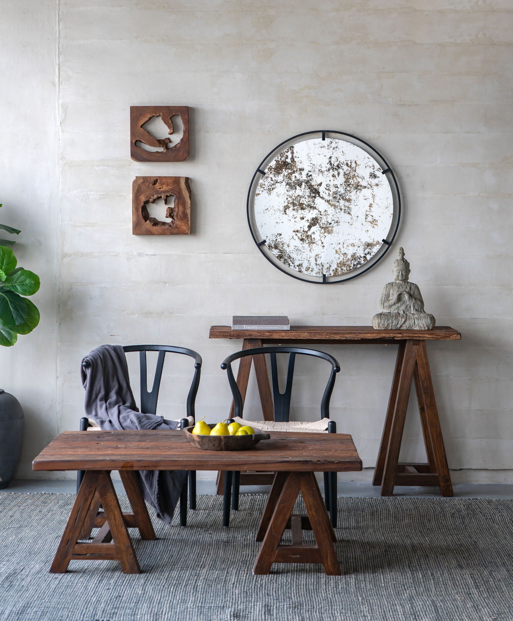 Theodor - Mirror With Industrial Design Round Mirror With Metal Frame For Wall Decor & Entryway Console Lean Against Wall - Black