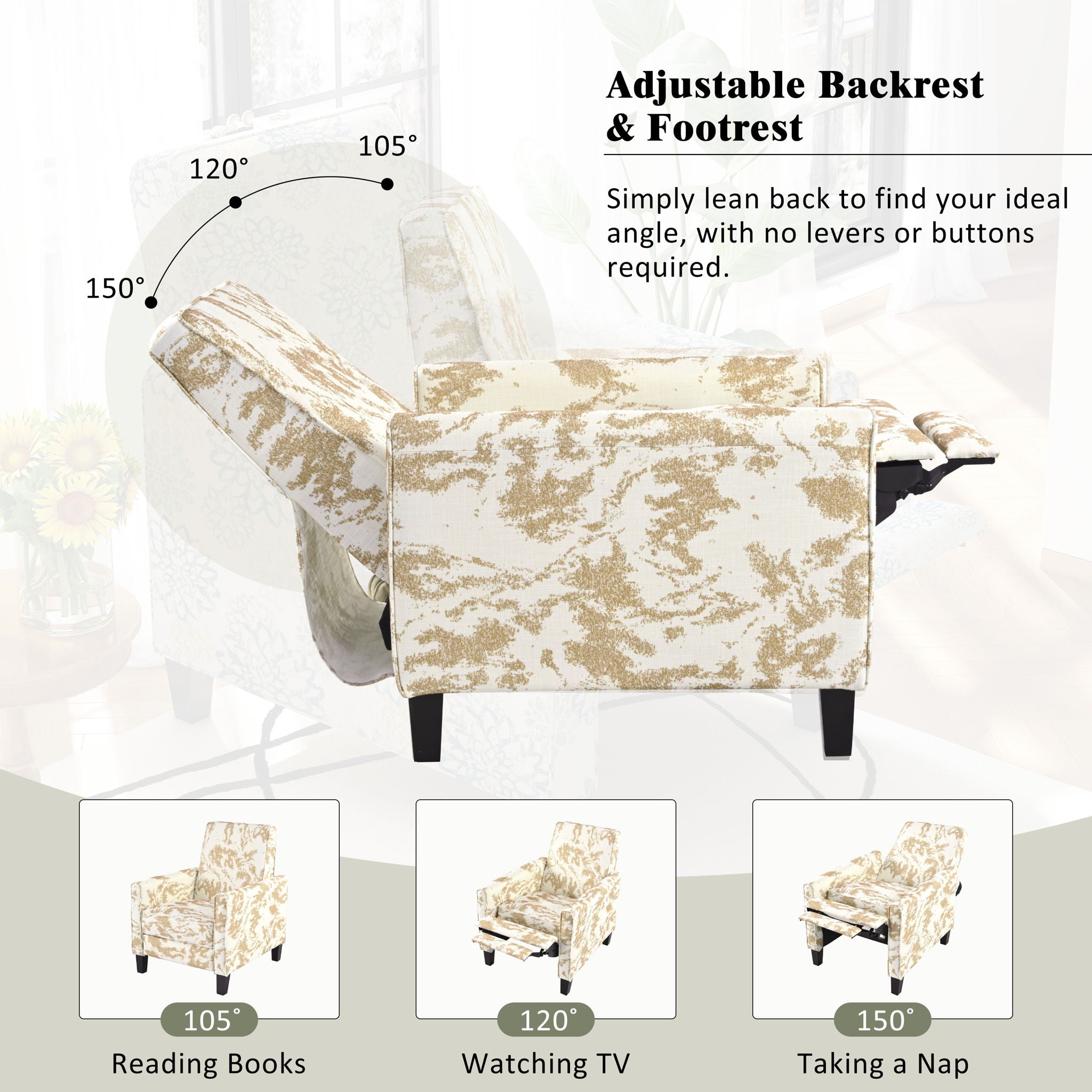 Push Back Upholstered Recliner Armchair