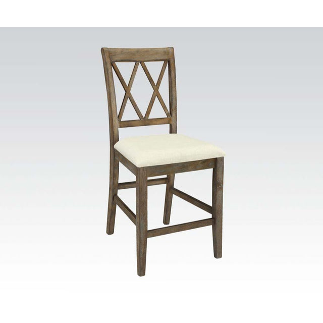 ACME Claudia - Counter Height Chair (Set of 2) - Beige Linen & Salvage Brown | Meri Furniture