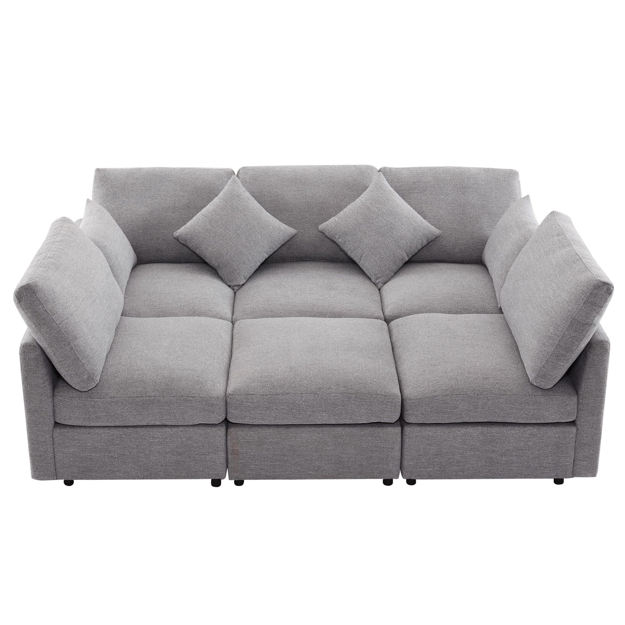 Sectional Sofa Modular U-Shaped With Ottoman & USB Ports