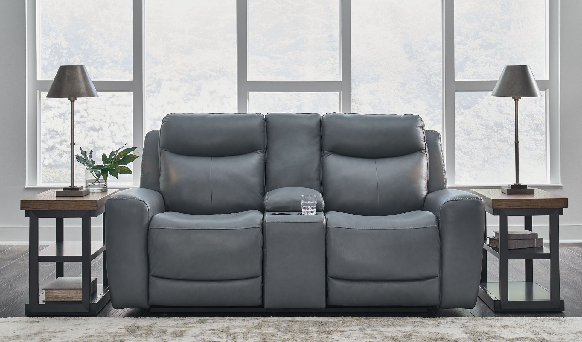 Signature Design by Ashley® Mindanao - Power Reclining Loveseat With Console /Adj Hdrst | Meri Furniture