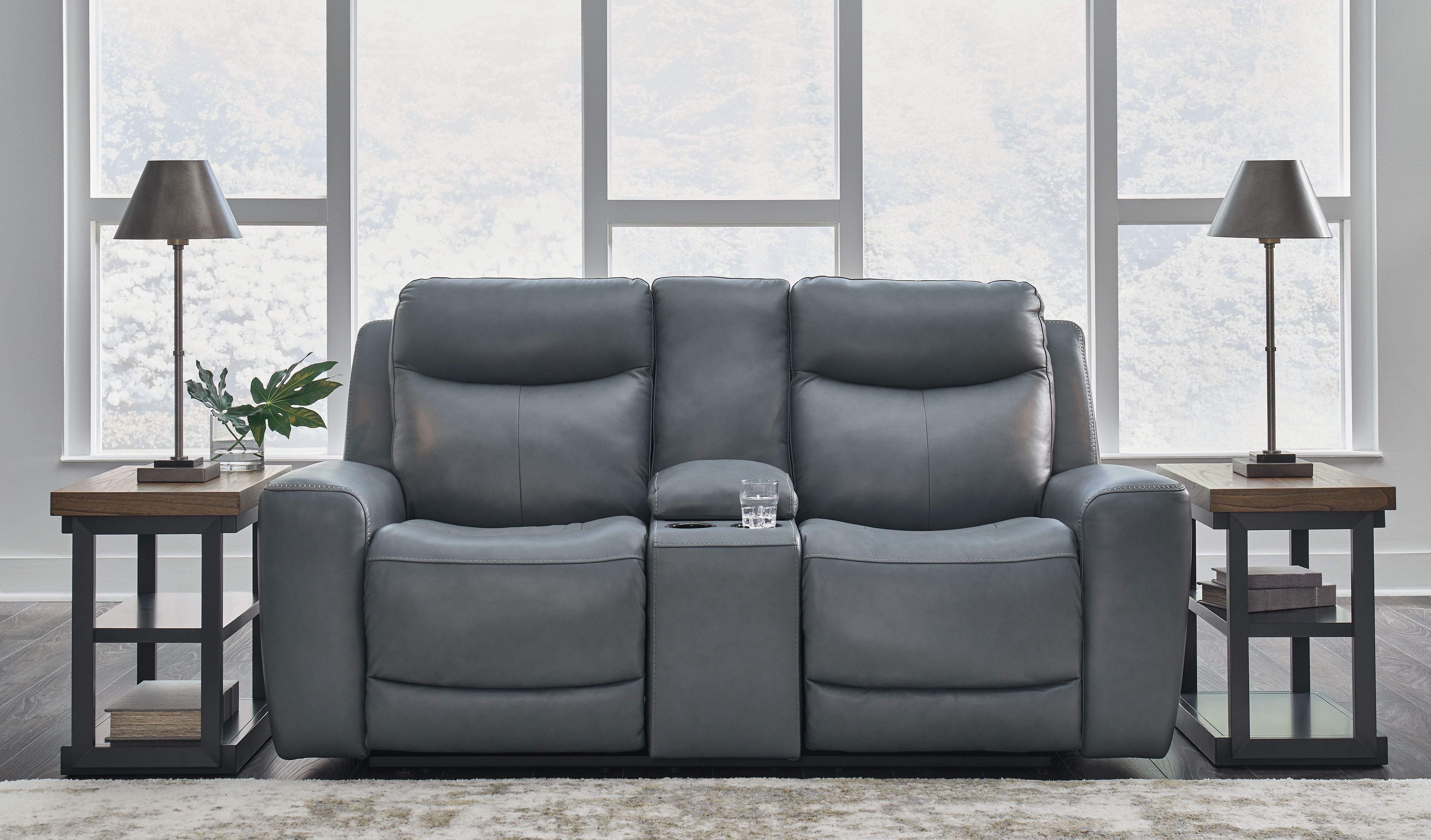 Signature Design by Ashley® Mindanao - Power Reclining Loveseat With Console /Adj Hdrst | Meri Furniture