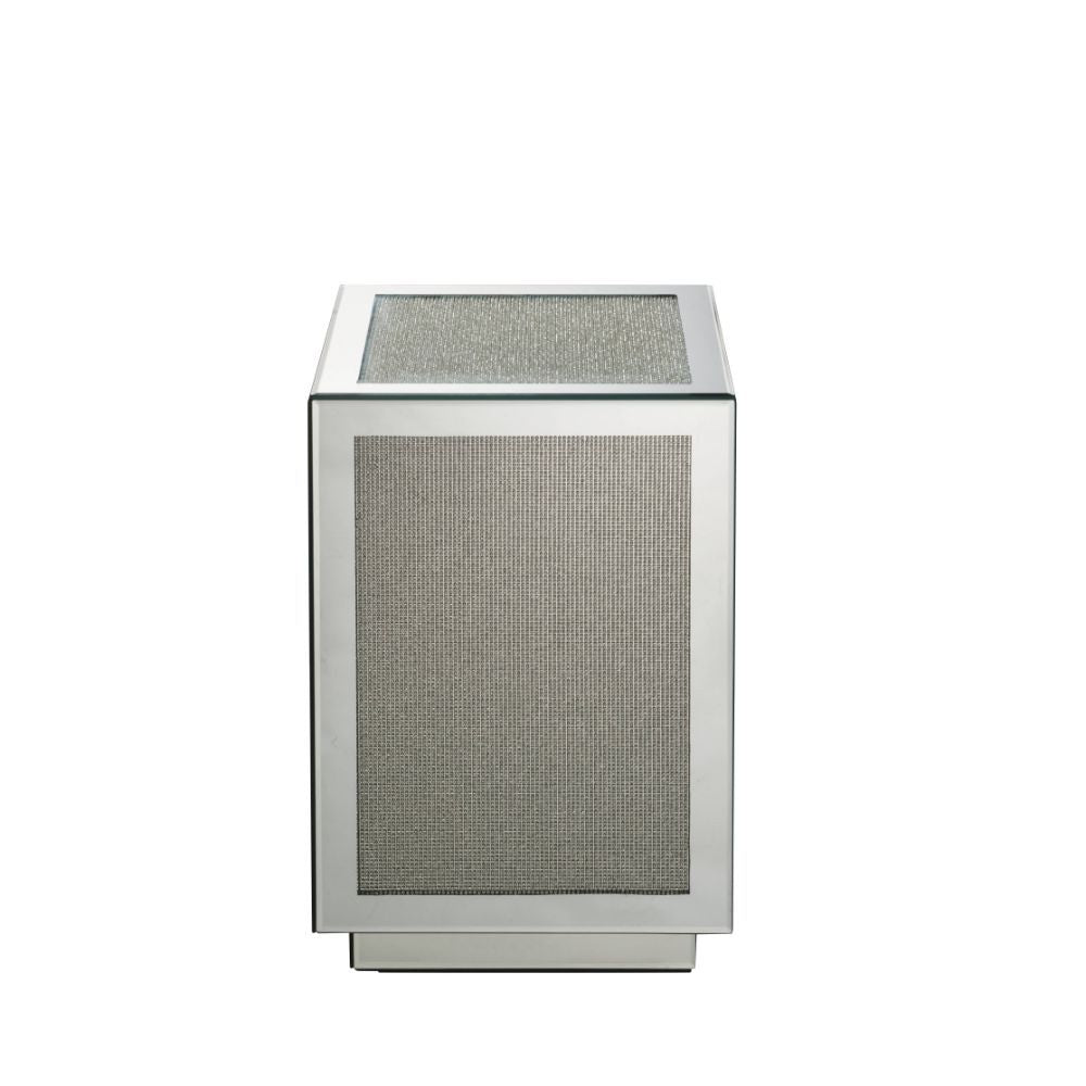 ACME Lavina - Accent Table - Mirrored & Faux Diamonds - 20" | Meri Furniture