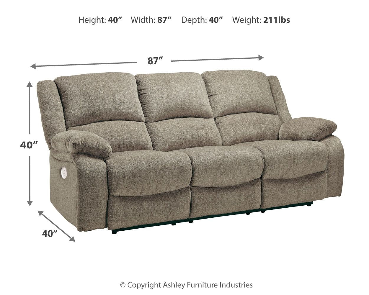 Ashley Furniture Draycoll - Pewter - Reclining Power Sofa | Meri Furniture