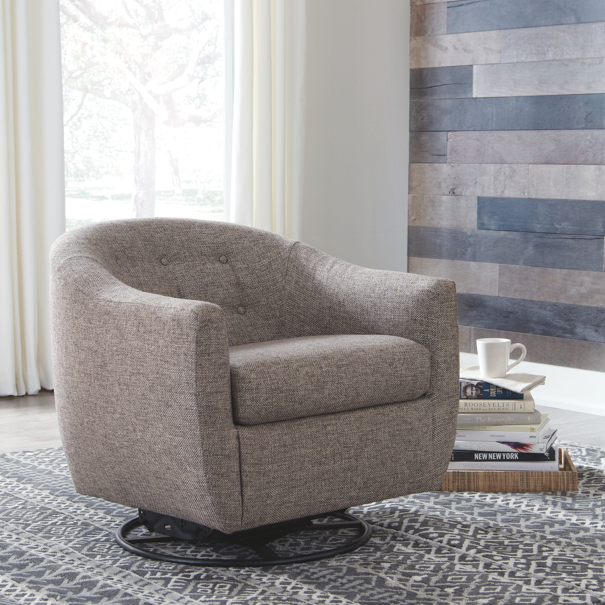 Ashley Furniture Upshur - Taupe - Swivel Glider Accent Chair | Meri Furniture