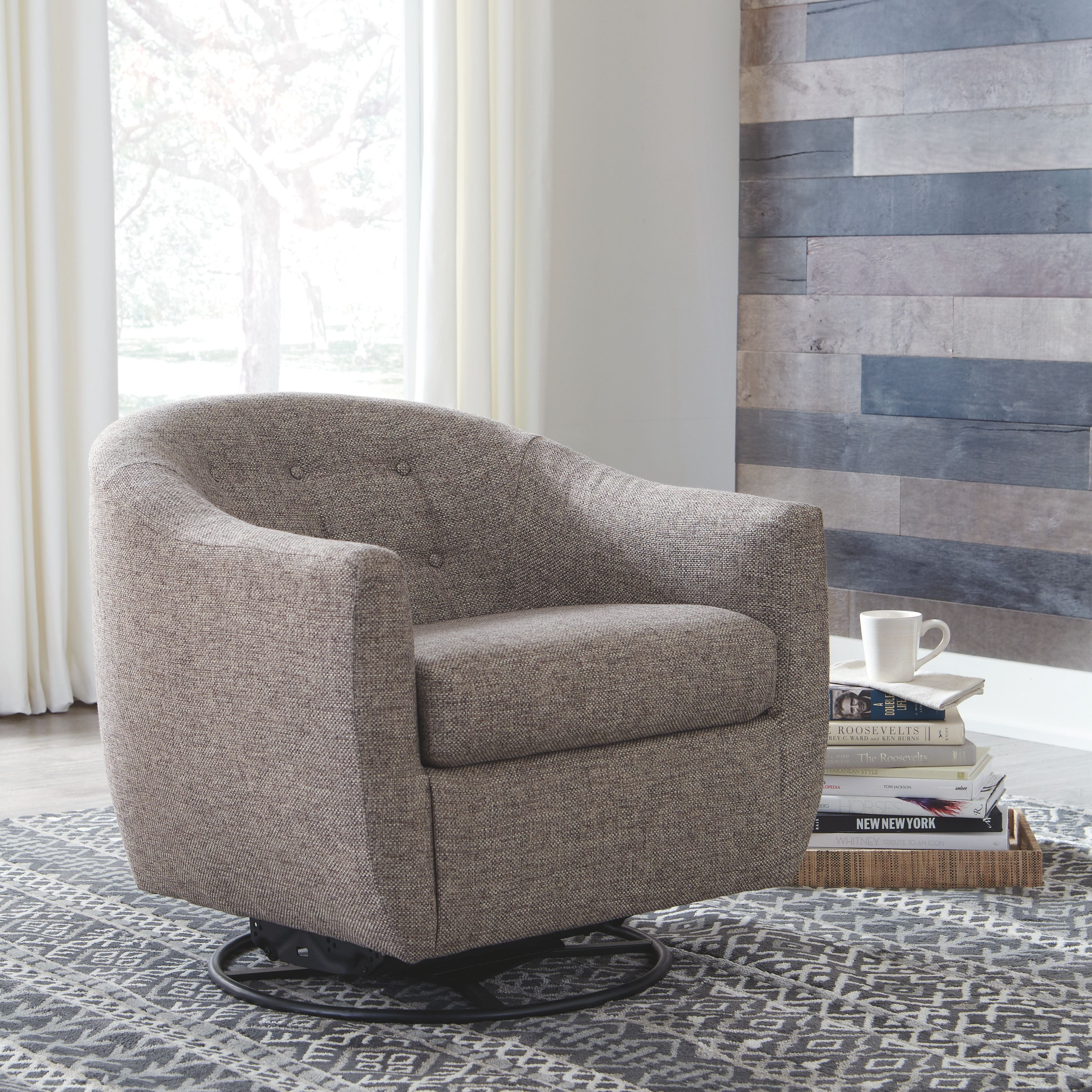 Ashley Furniture Upshur - Taupe - Swivel Glider Accent Chair | Meri Furniture