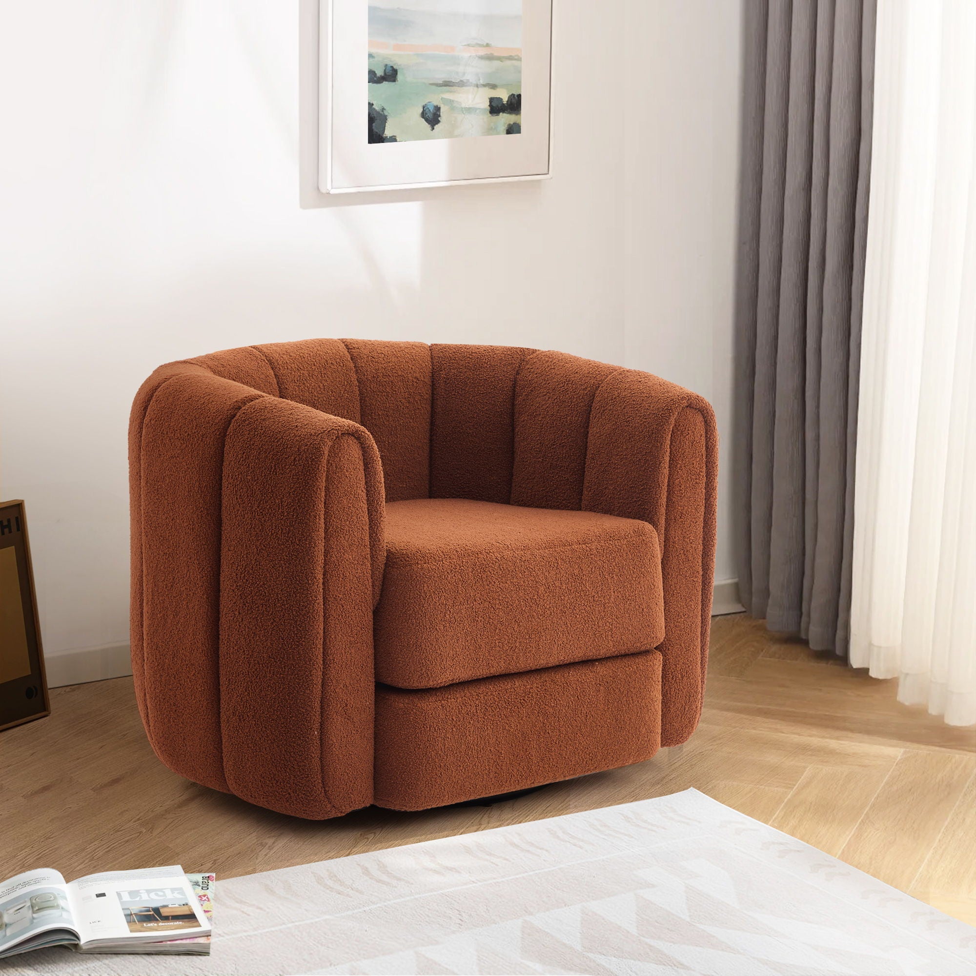 Swivel Accent Chair Wide Upholstered For Living Room
