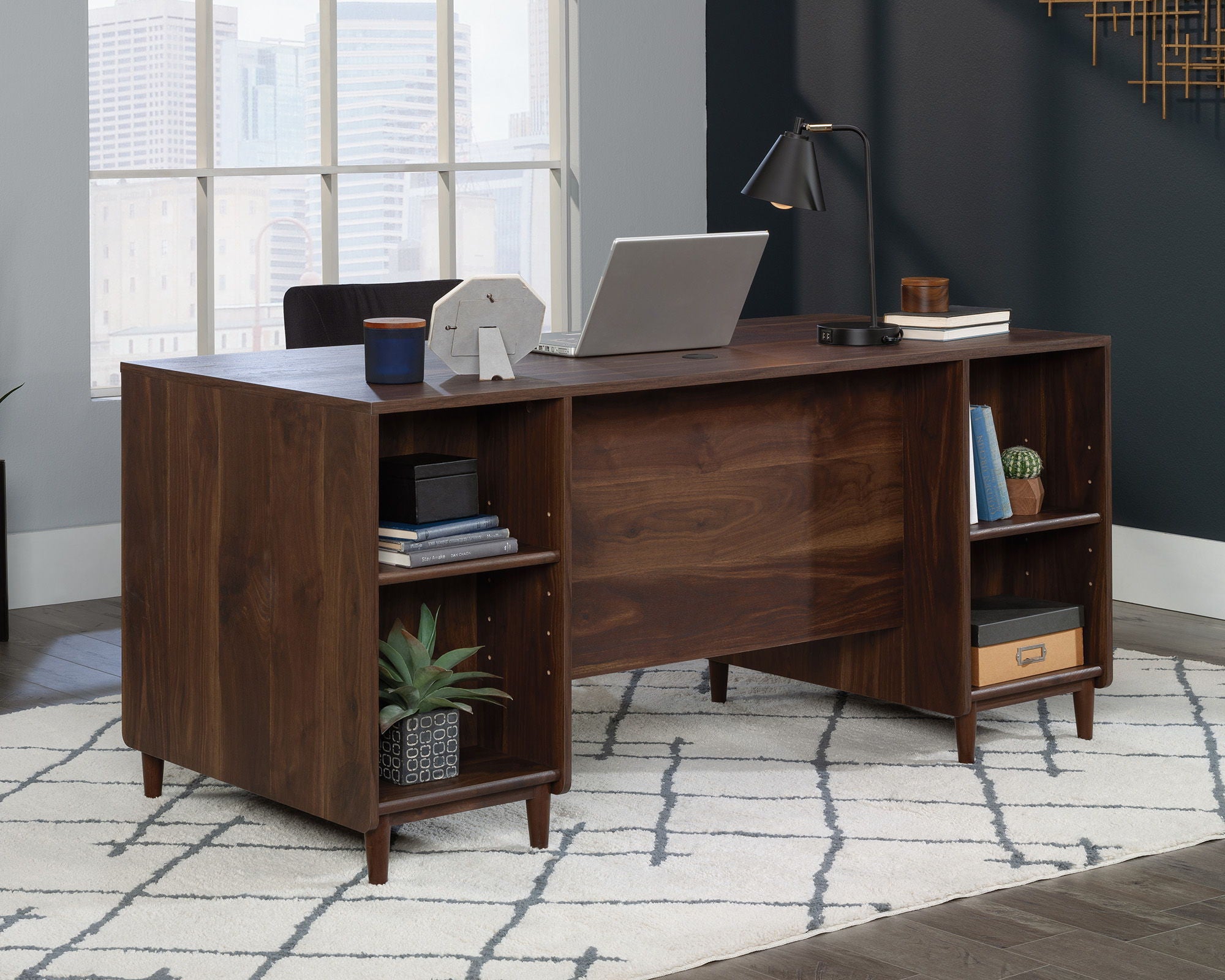 Executive Pedestal Desk in Grand Walnut