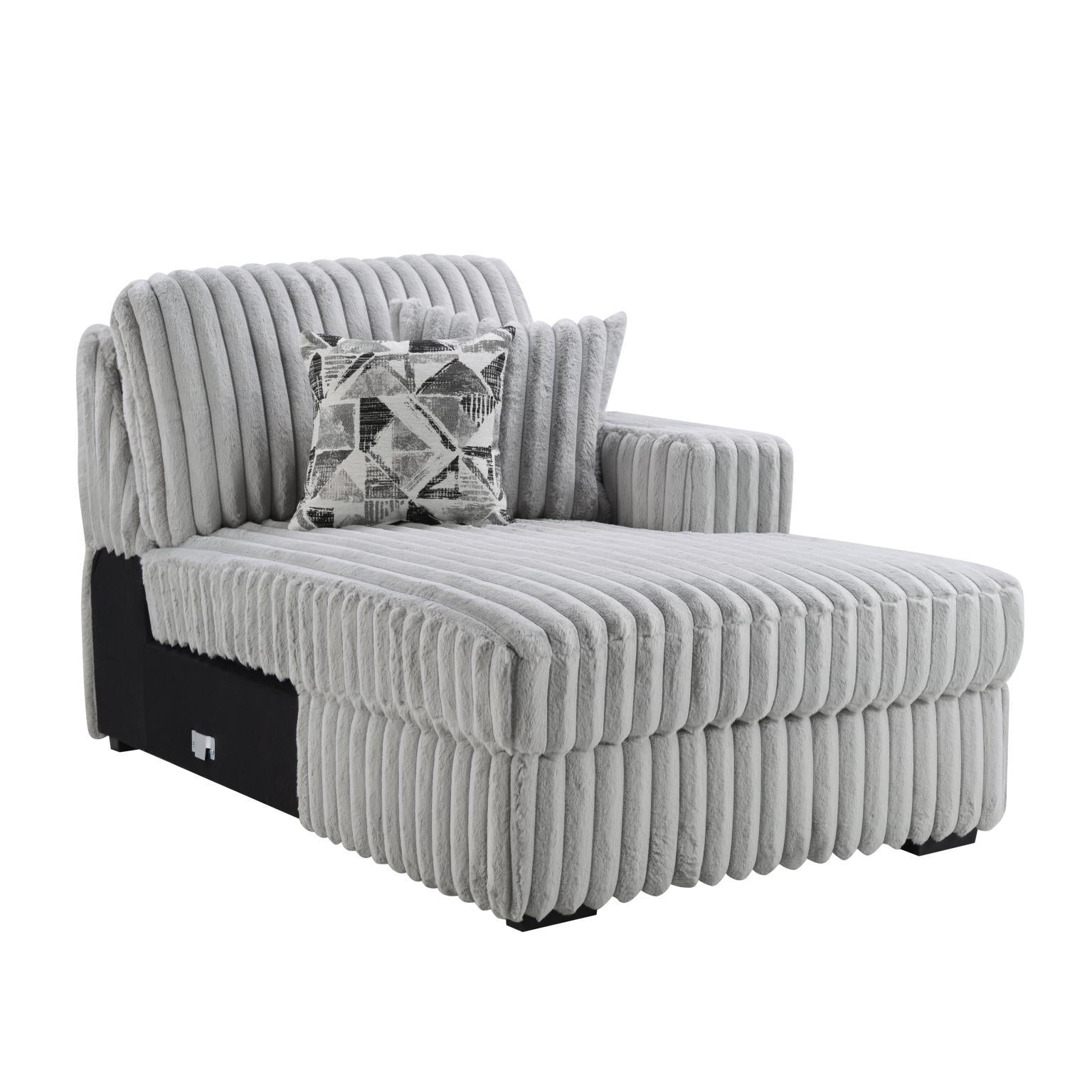 U260 - Corduroy Power Reclining 4 Piece Sectional With 2 Wireless Charger - Gray