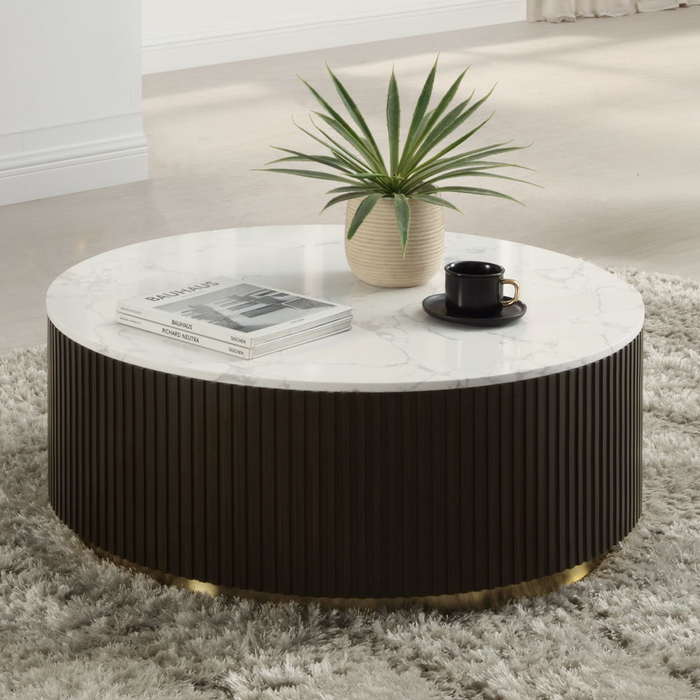 ACME Clayten - Coffee Table - White Natural Marble Top & Espreeso Finish | Meri Furniture