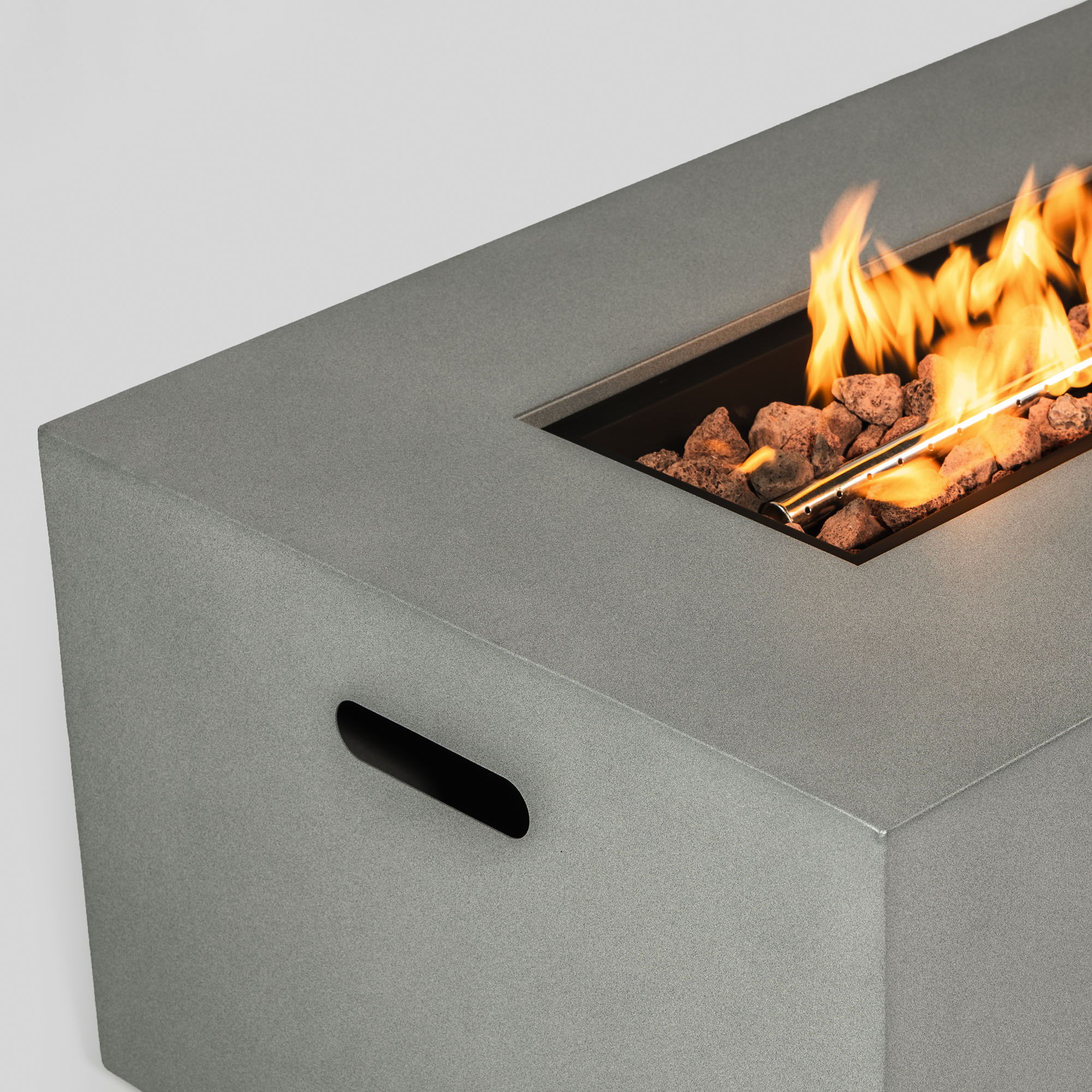 42" Propane Gas Fire Pit Table, 50000 Btu Rectangular Steel Fire Pit With Glass Wind Guard For Outside Patio Deck Garden Courtyard - Gray