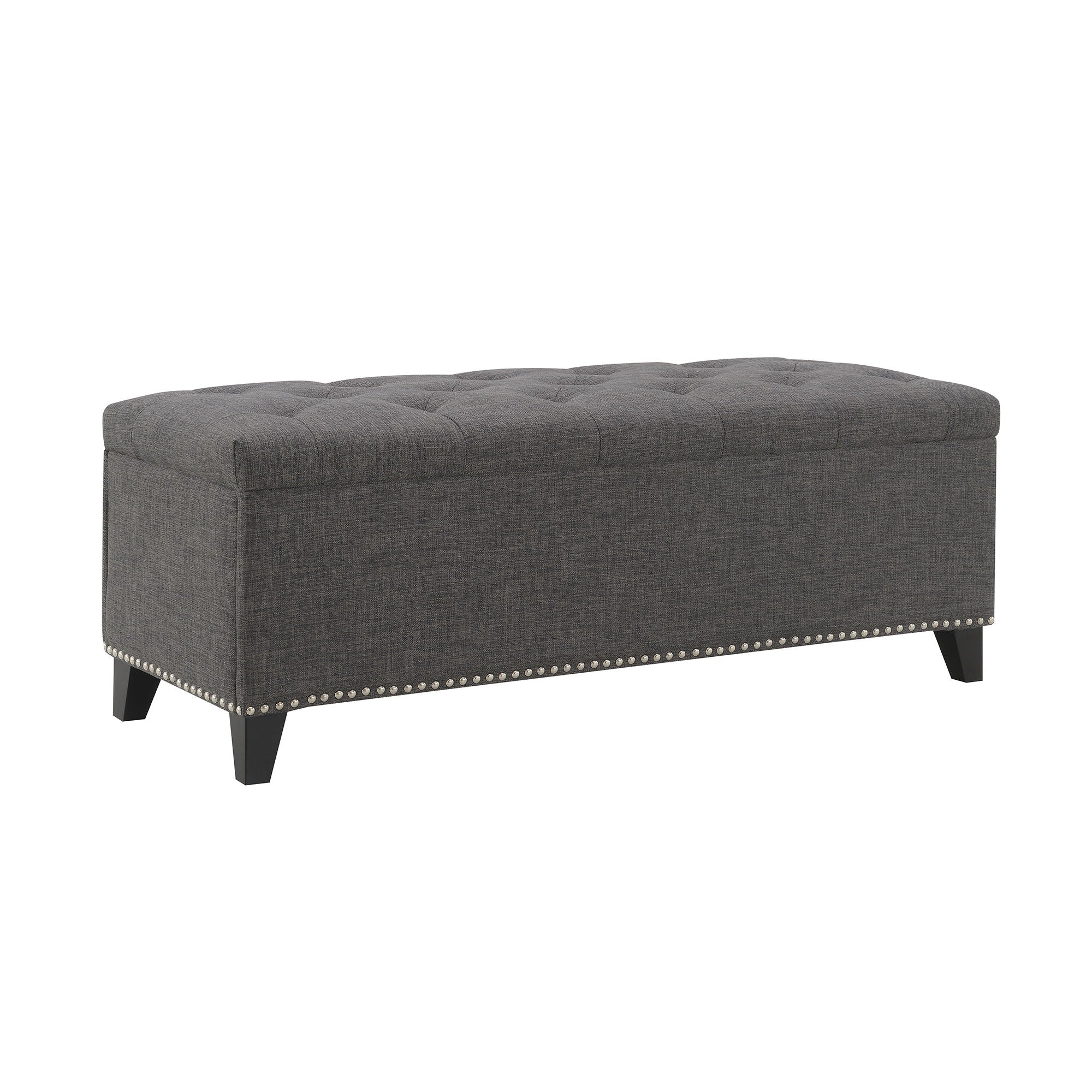 Button-Tufted Storage Ottoman With Safety Close Hinge