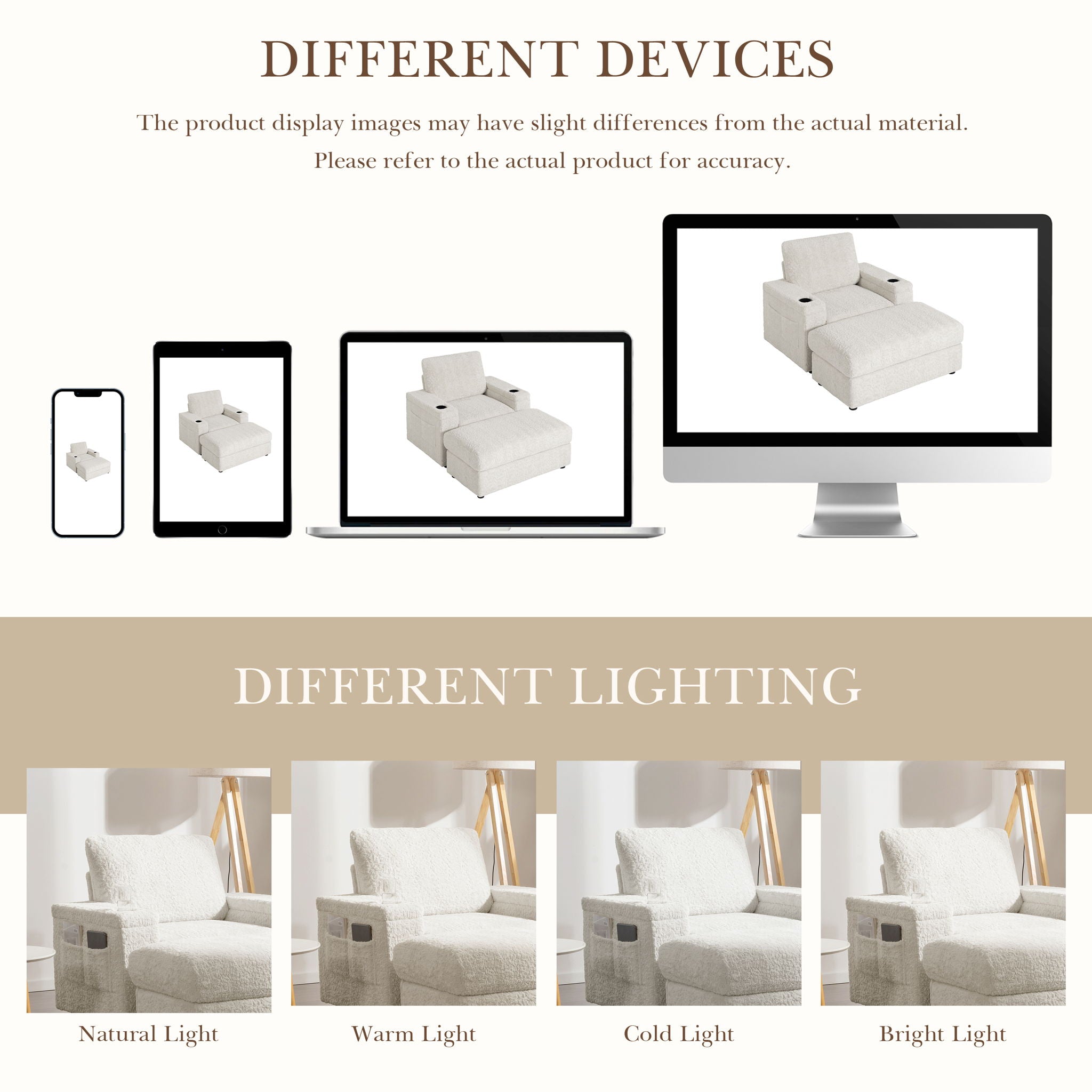 Oversized Chaise Lounge Indoor Rabbit Fur Sofa Bed With Storage Ottoman And Armrests Cup Holders With Deep Seat