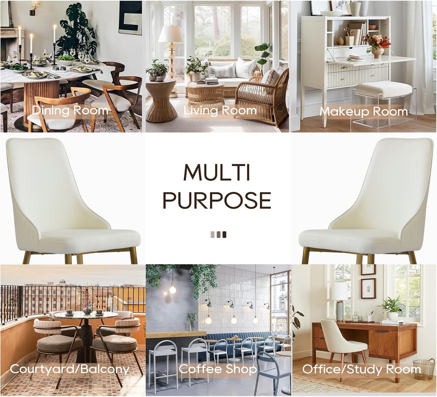 Modern Sponge-Filled Dining Chair, Solid Wood Metal Legs, Suitable For Restaurants, Living Rooms And Rooms (Set of 2) - White