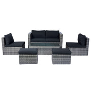 6 Piece Patio Wicker Sectional Set Patio Backyard Conversation Set Space Saving - Gray / Black