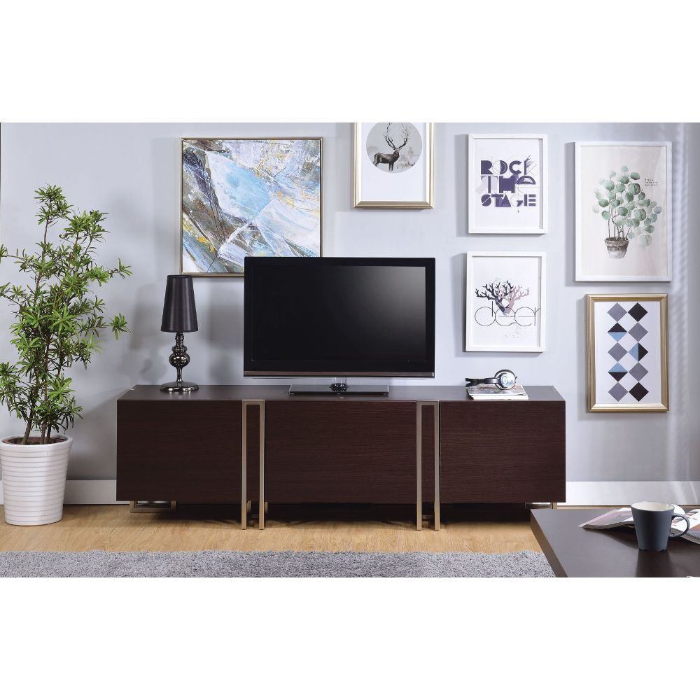 ACME Cattoes - TV Stand - Dark Walnut & Nickel | Meri Furniture