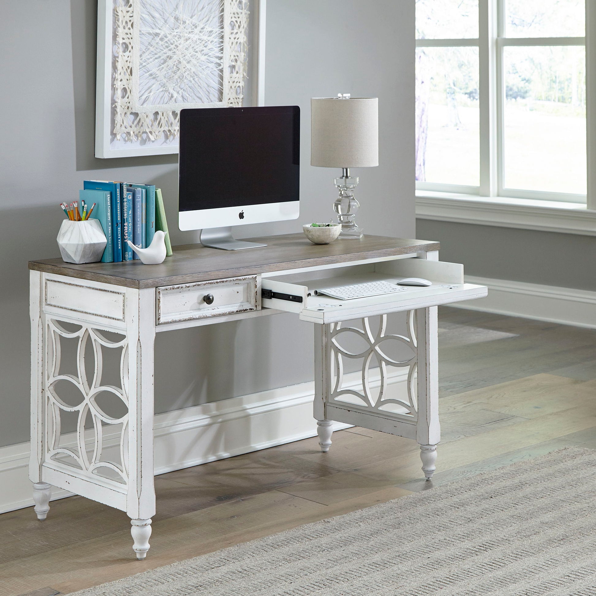 Liberty Furniture Magnolia Manor - L Writing Desk - White | Meri Furniture