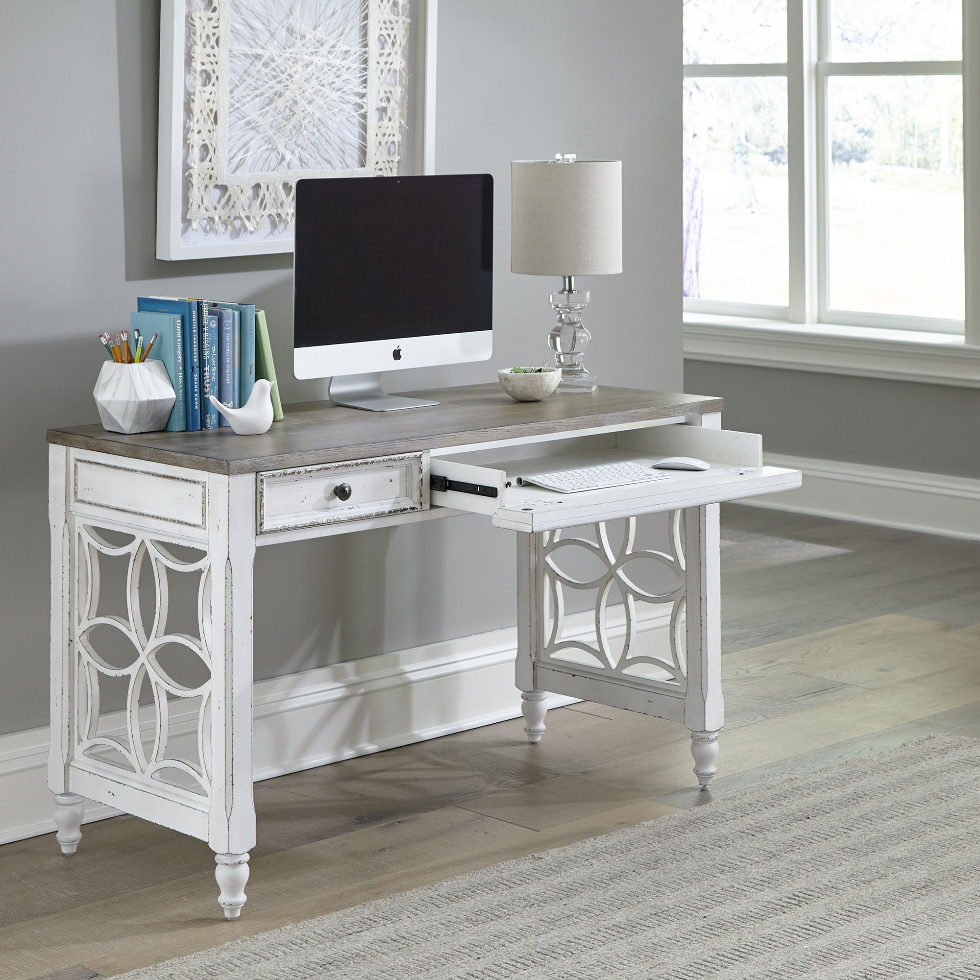Liberty Furniture Magnolia Manor - L Writing Desk - White | Meri Furniture