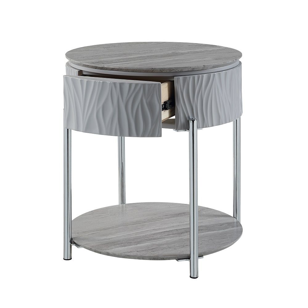 ACME Yukino - End Table - Gray High & Chrome | Meri Furniture