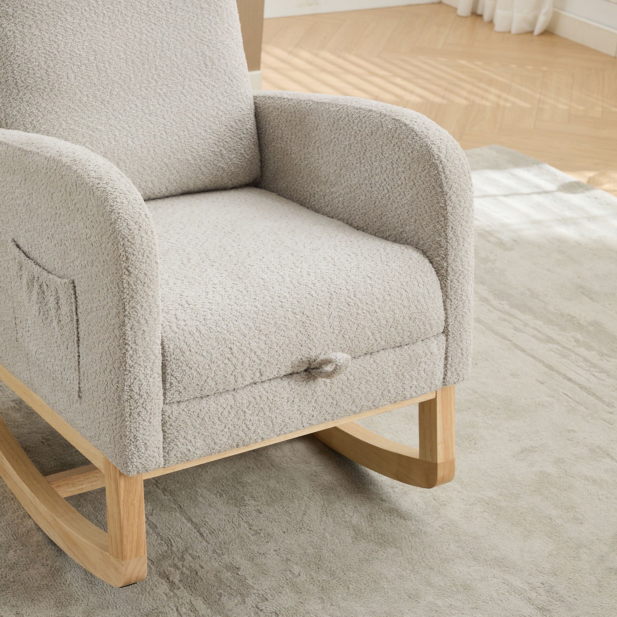 Rocking High Back Glider Chair With Retractable Footrest, Side Pocket