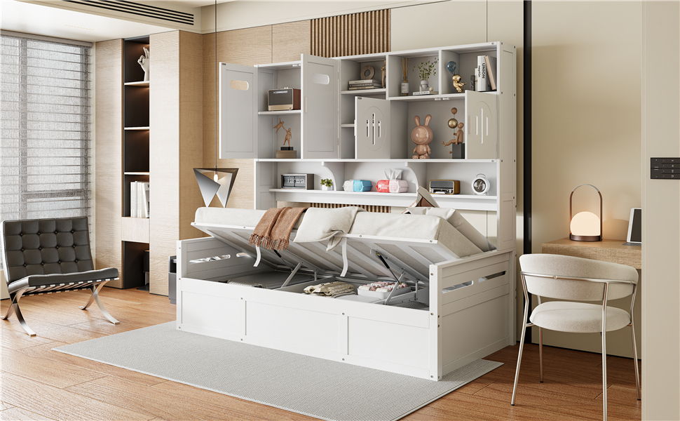 Daybed With All-In-One Cabinet And Shelf