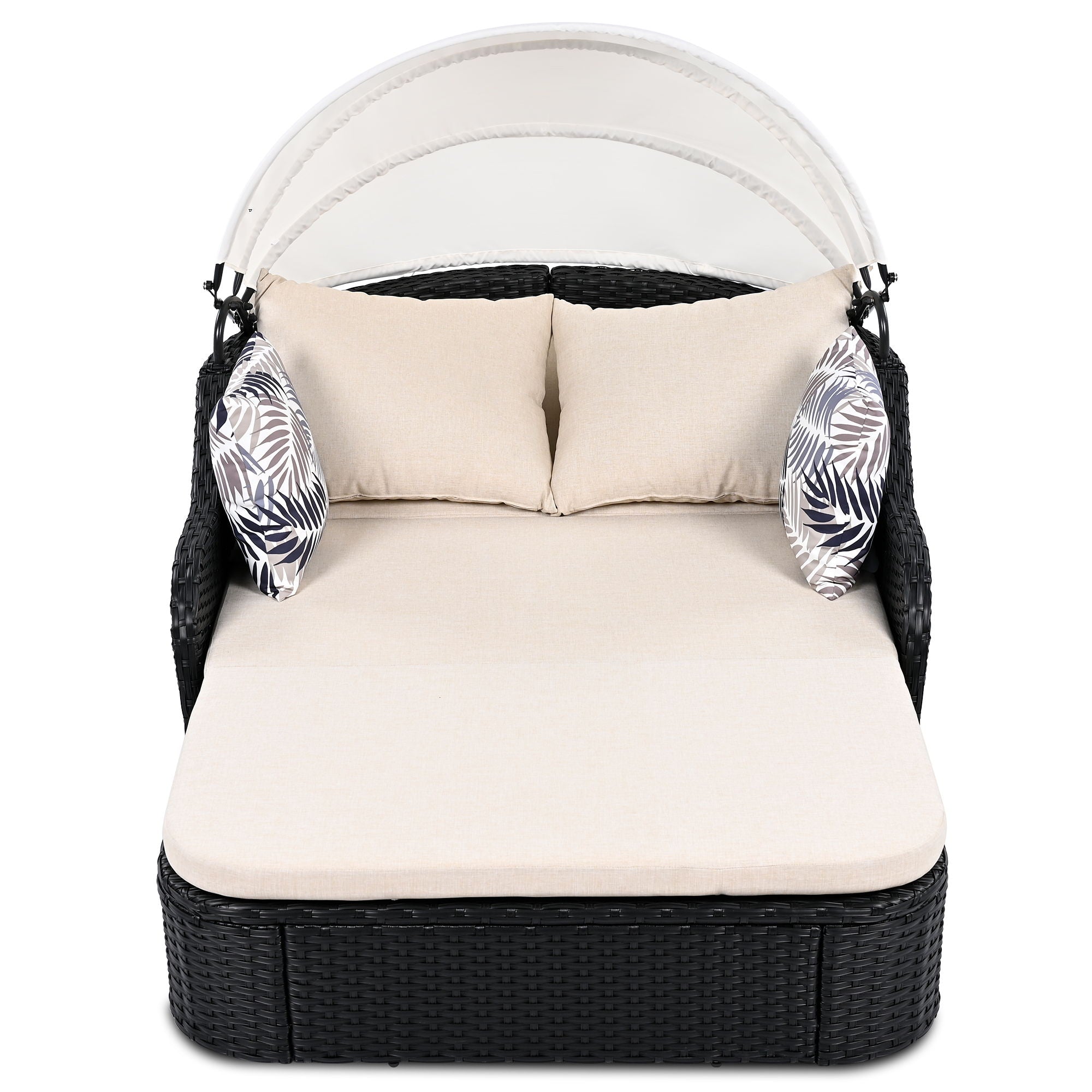 Outdoor Sunbed With Adjustable Canopy, Double Lounge, Daybed - Black / Beige