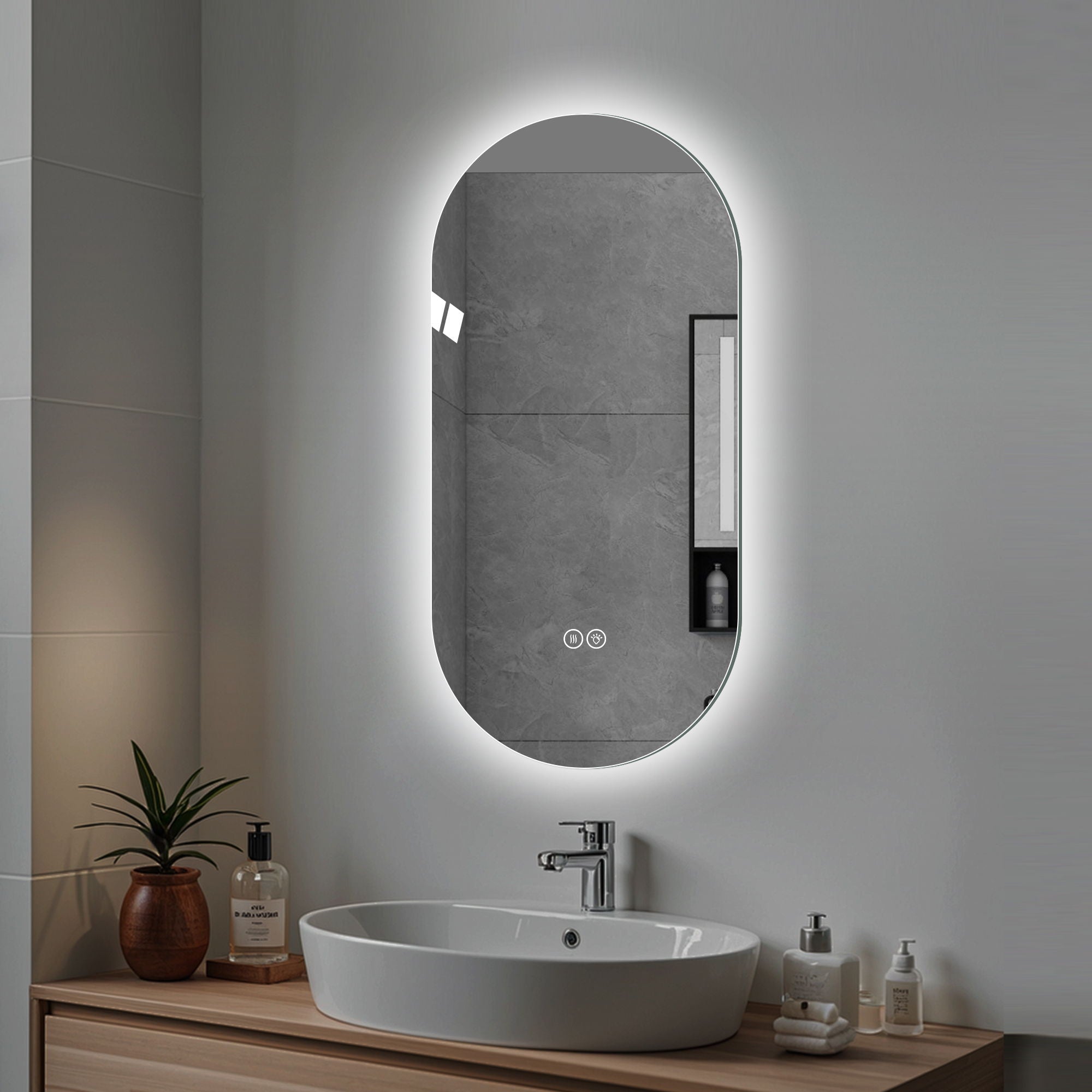 Smart Wall Mounted LED Touch Screen Mirror With Anti-Fog Function And Adjustable Lighting