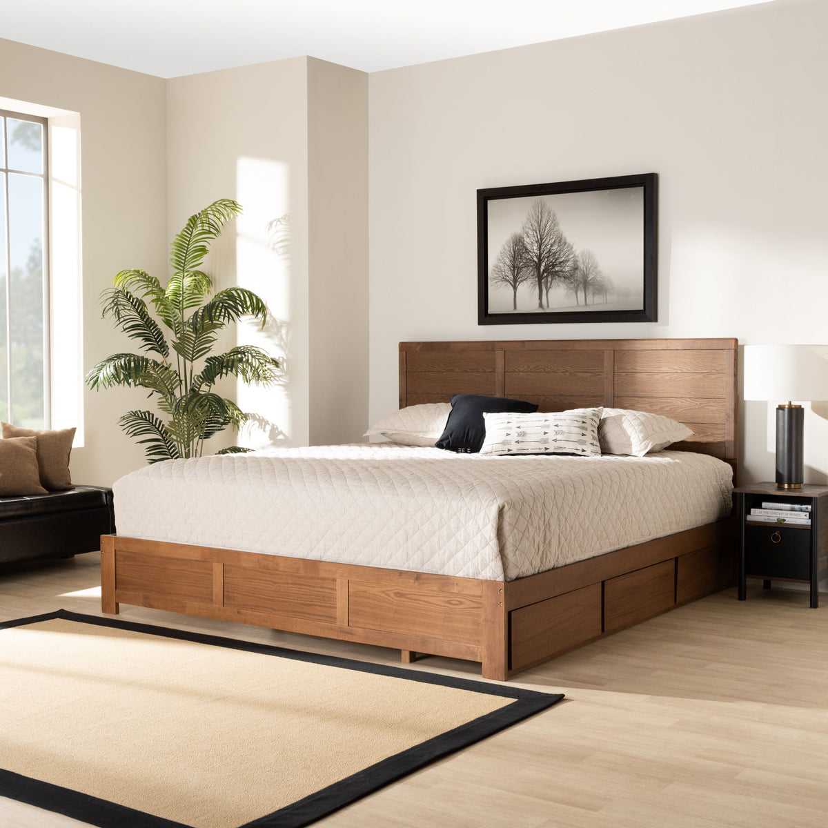 Lisa Modern and Contemporary Transitional Ash Walnut Brown Finished Wood King Size 3-Drawer Platform Storage Bed
