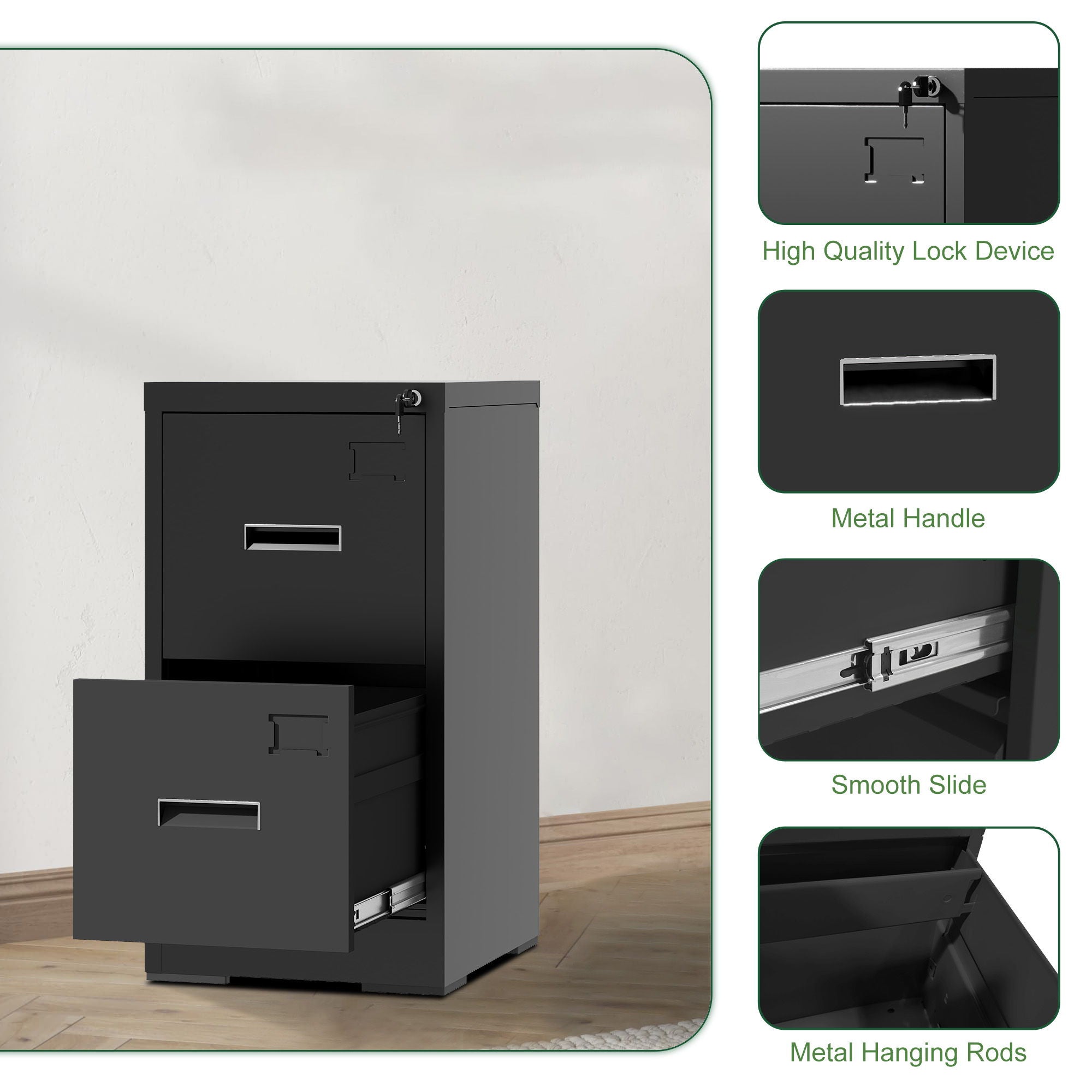 Modern Drawer Metal Vertical File Cabinet With Lock And Card Slot For Office