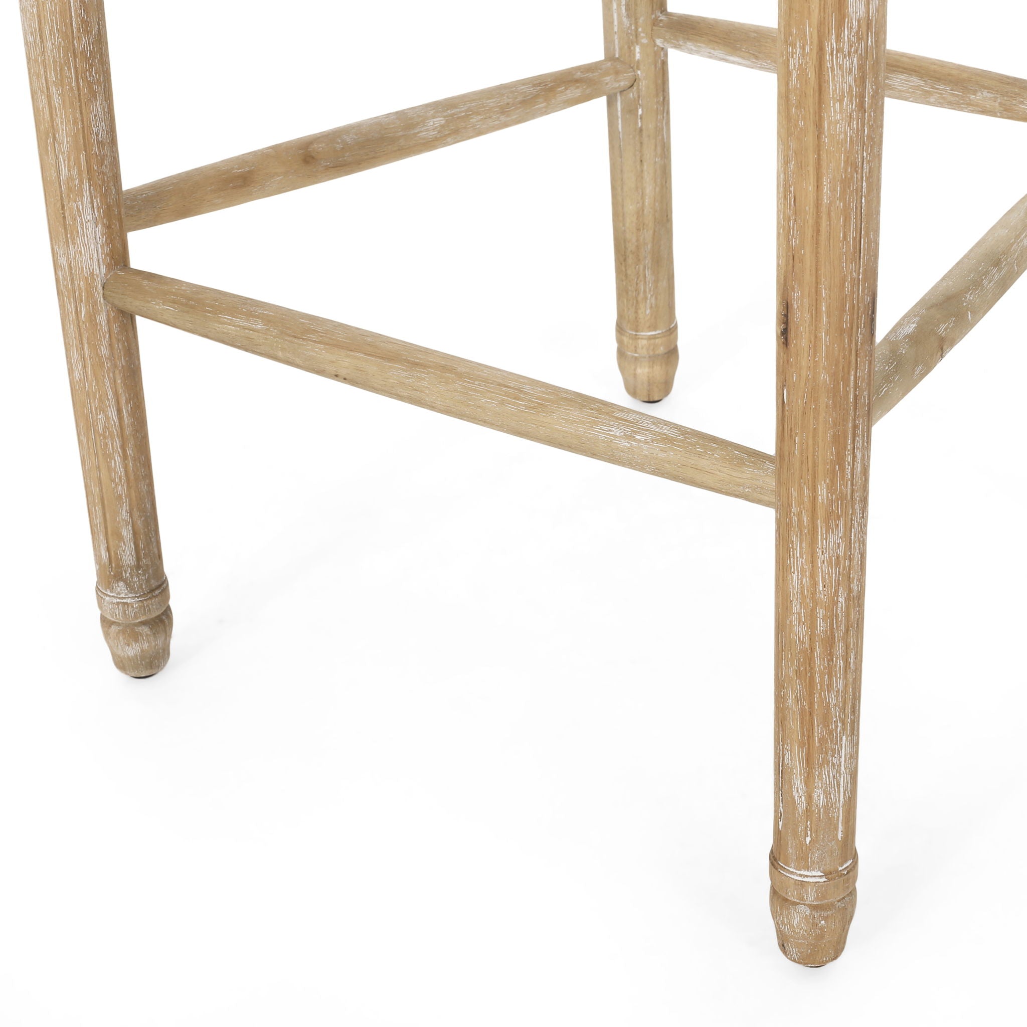 Country Chic Bar Stools (Set of 2) With Rattan Backrest And Upholstered Seat - Beige / Natural