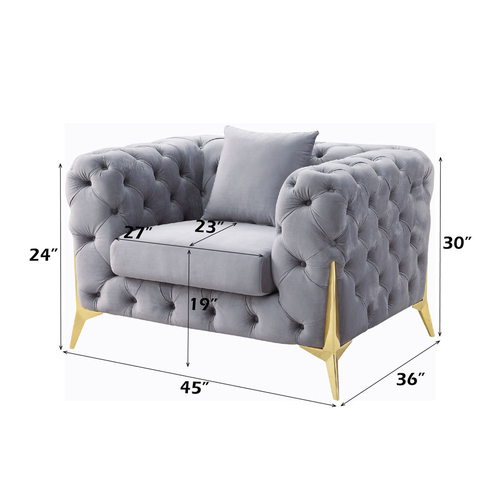 Jelanea - Chair With Pillow - Gray Velvet & Gold